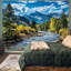 Nature, forêt, tapisserie, pin, tapisserie, pour la chambre à coucher, nuages esthétiques, rivière qui coule, paysage, salle de classe, tapisseries, suspension murale, salon, dortoir, bureau