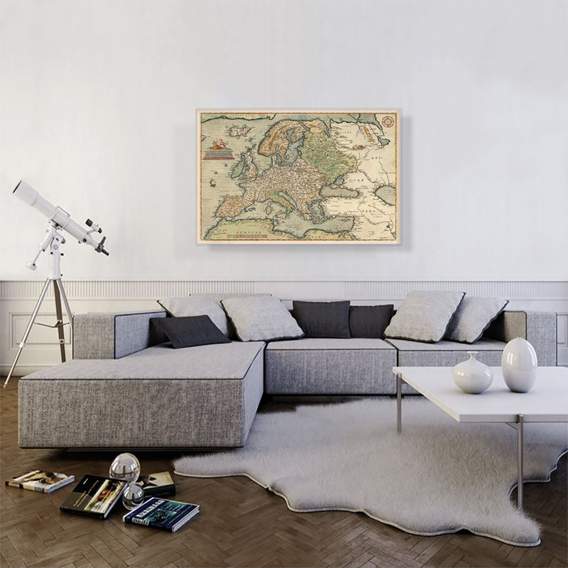 «Map of Europe 1581» par Abraham Ortelius, impression sur toile tendue, H 26 po x l 40 po x 1,5 po