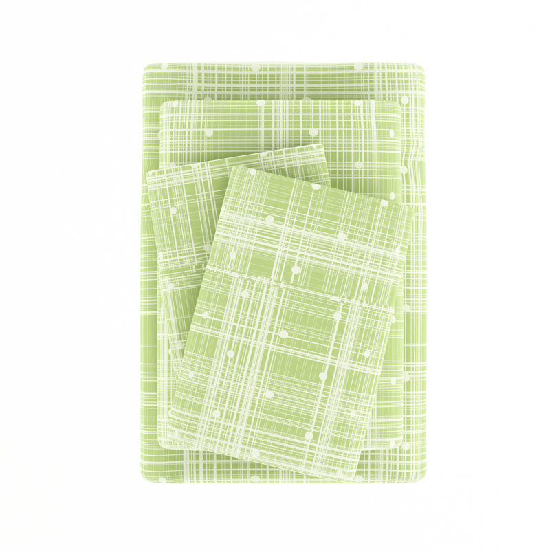 Moss Green Plaid Polka Dot Twin Microfiber Sheet Set