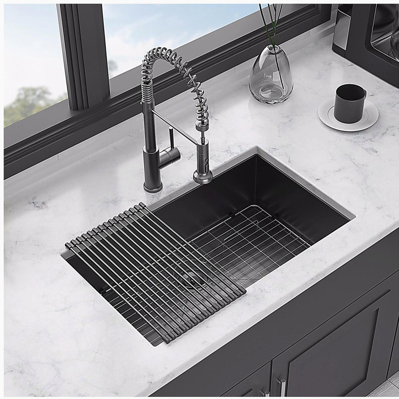 Évier de cuisine noir en acier inoxydable - cuve de cuisine encastrée 30 "x 18" x 9 "à cuve simple en acier inoxydable de calibre 16 avec profondeur de 9 pouces
