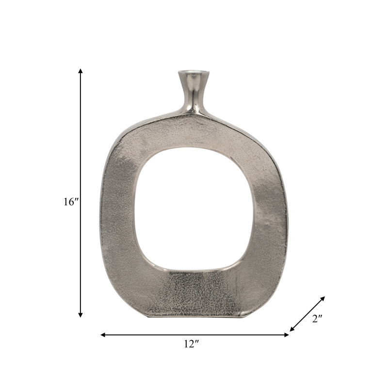 Ignasi Modern Metal Aluminum Vase with Sculptural Open Frame Design and Contemporary Curved Silhouette, 16" H x 12" W x 2" D