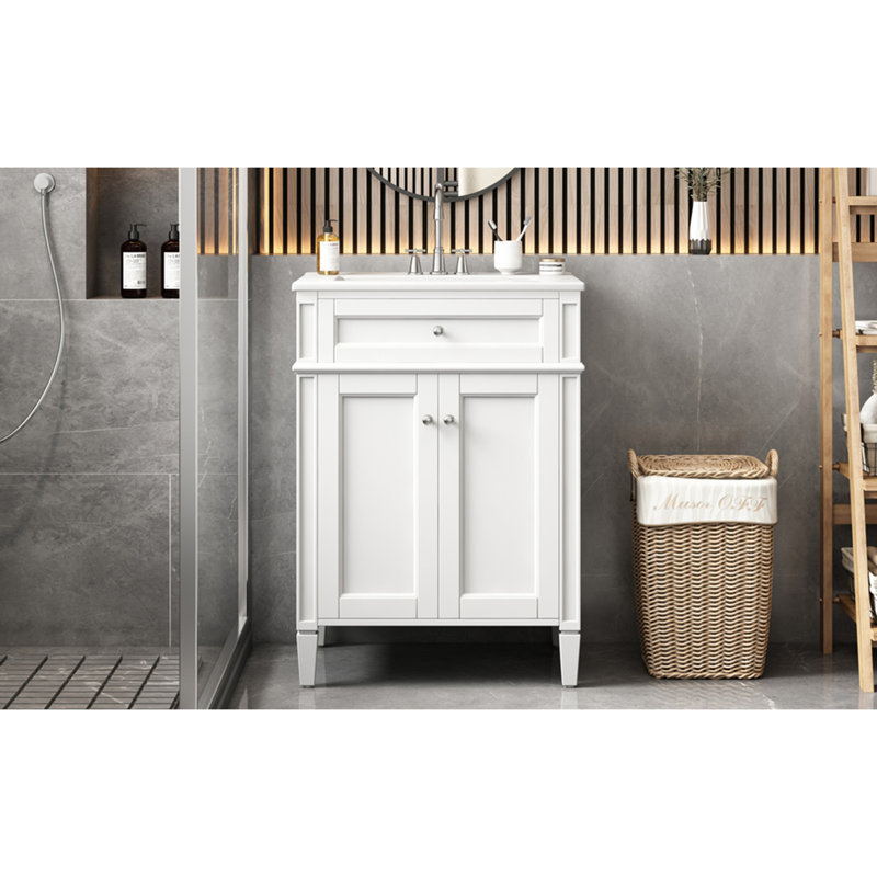 Meuble-lavabo moderne de 24 po avec lavabo 24 po avec 2 portes à fermeture en douceur, tiroir coulissant et beaucoup de rangement