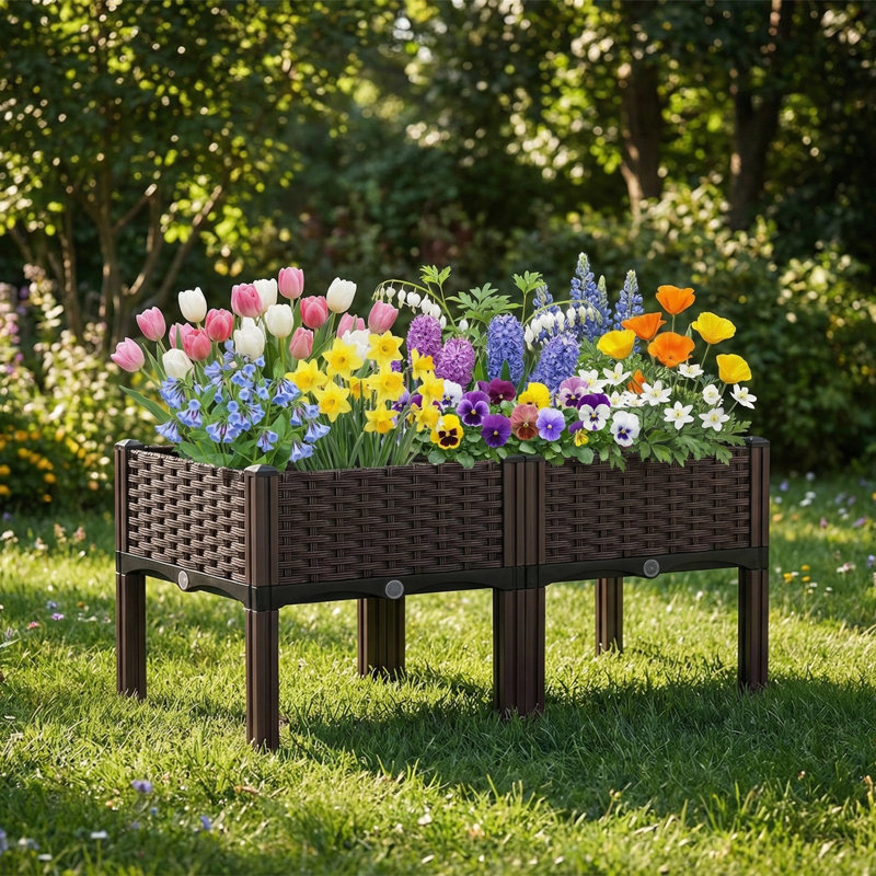 Elevated Raised Garden Bed with Legs & Self-Watering System, 31.5x15.75x14.57in