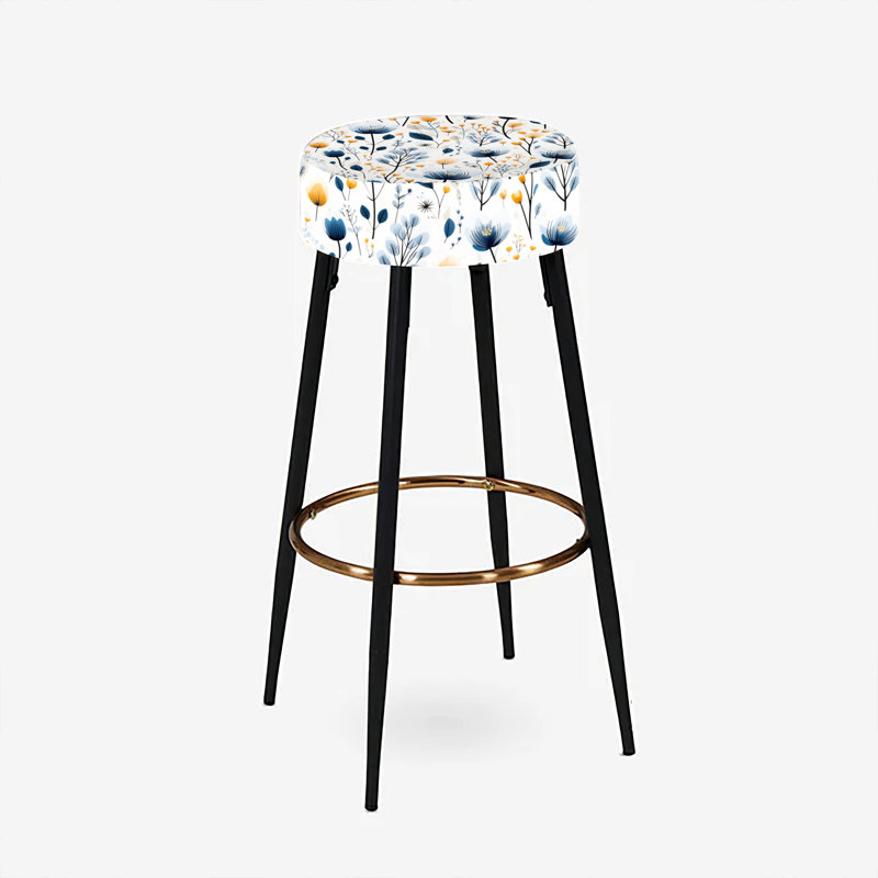 Ensemble de 2 tabourets de bar à motif floral bleu et blanc Cottage