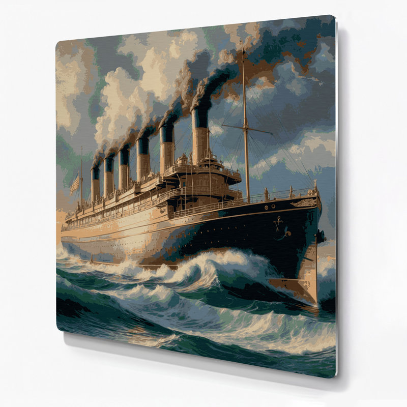"Transport", bateaux à vapeur rétro, art mural en métal gris, H 16 po x l 16 po x P 0,05 po