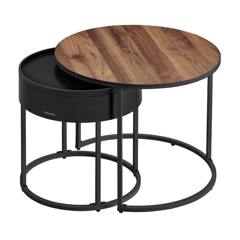 Nesting Coffee Tables with Hidden Storage and Top Tray, Brown/Ink Black