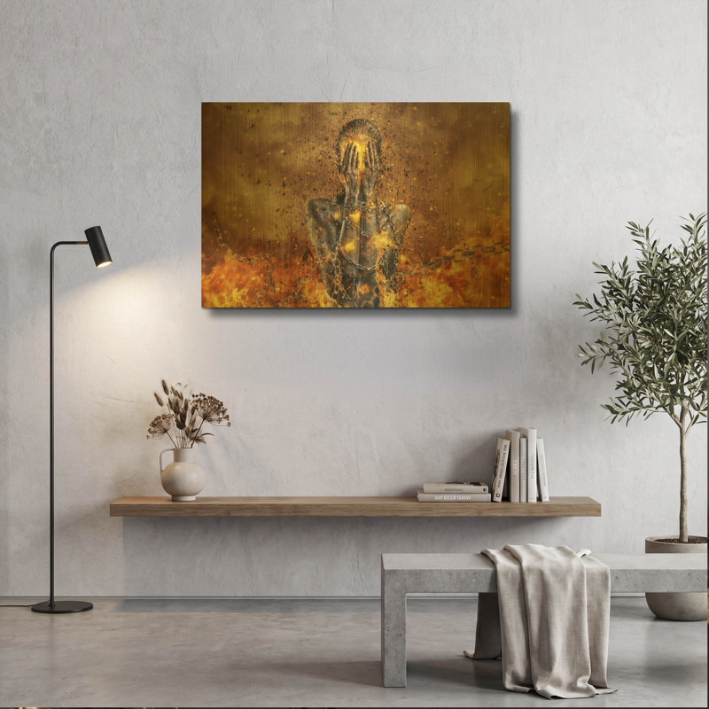  «À travers les cendres» par Mario Sanchez Nevado, art mural en métal doré, 36 po x 24 po, 36 po x 24 po