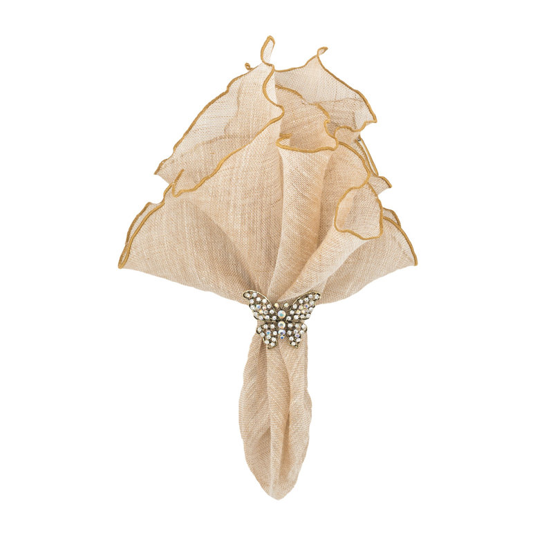 Serviette en lin festonnée à bords festonnés 21 po, Beige/Gold