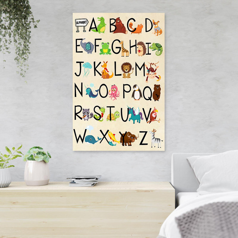 Alphabet & Animals - A B C D E F G… - 1 Piece Rectangle Graphic Art Print On Wrapped Canvas, 36" H x 24" W x 2" D