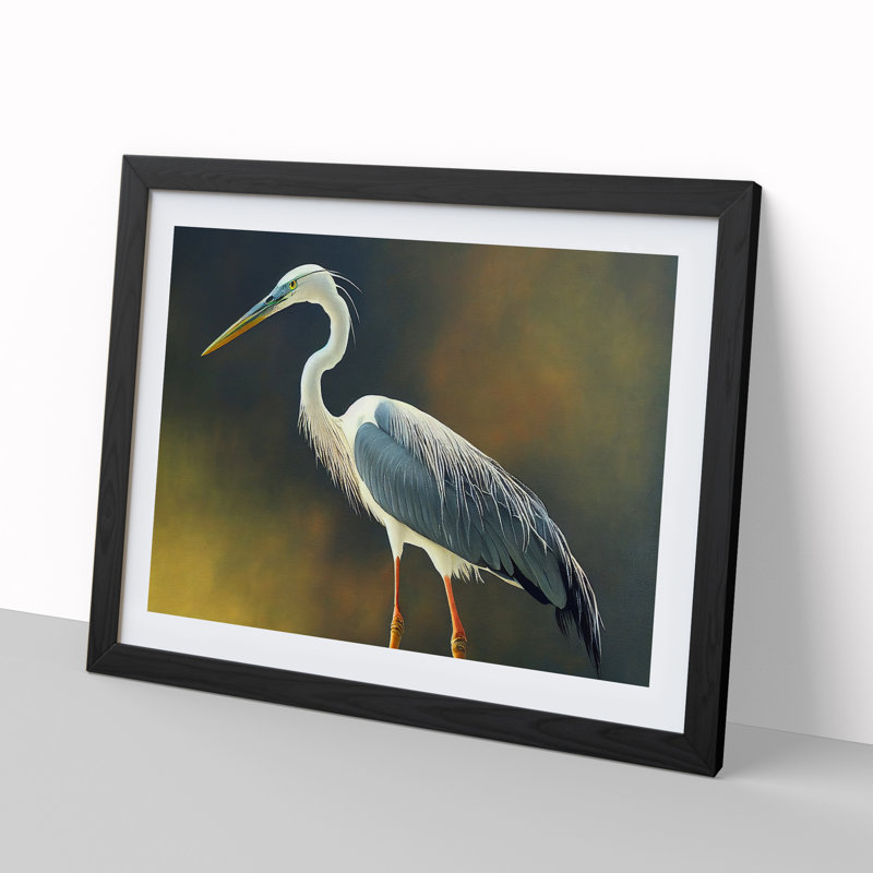 XH1022-1679X Bright Heron Bird 1 Piece Single Picture Frame Wall Art, 46cm H x 64cm W x 2cm D, Black Framed