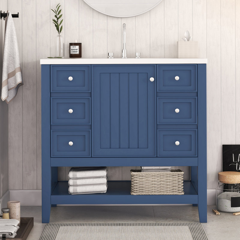 Tylerr 36'' Single Bathroom Vanity With Ceramic Top, Blue