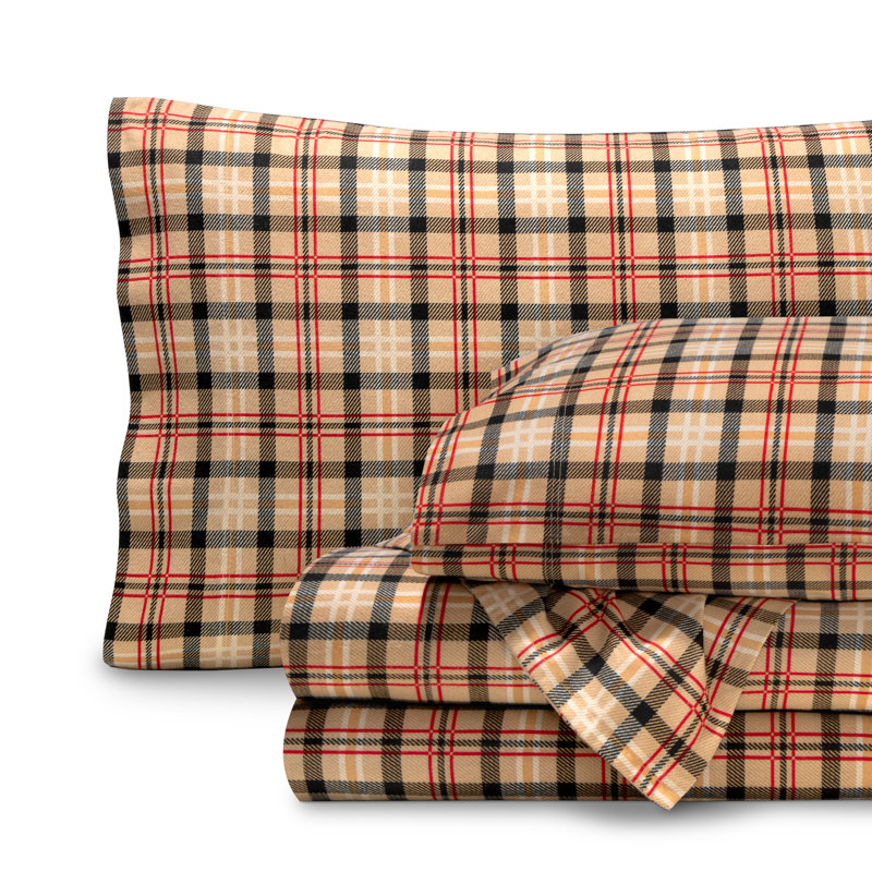 Flannel Machine Woven Plaid Sheet Set, Twin Sheet Set with 1 Pillowcase, Red Lodge Stirling Plaid