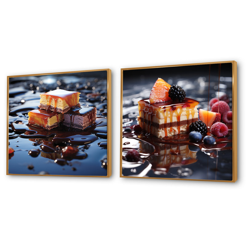 Whimsical Reflections - Ensemble de 2 desserts carrés à collage, H 16 po x l 33 po, Cadre flottant doré