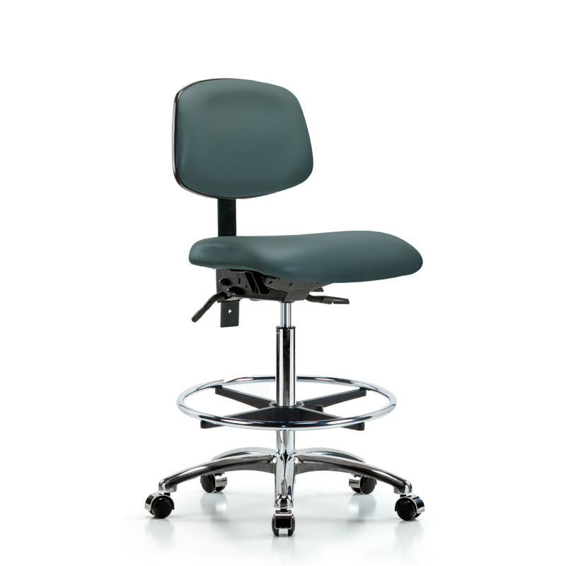 Vivienne Vinyl Drafting Chair, Casters, Colonial Blue, Included