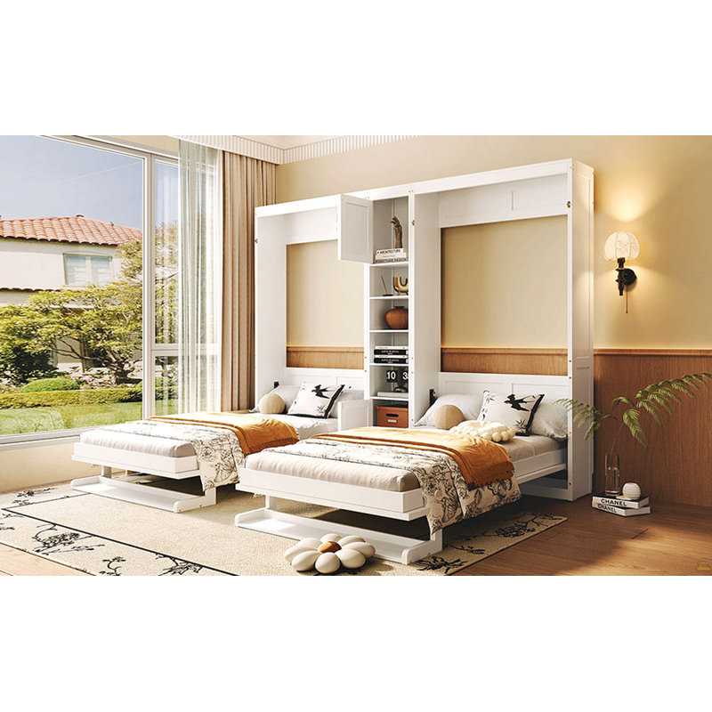Lits simples escamotables doubles avec armoires et tablettes