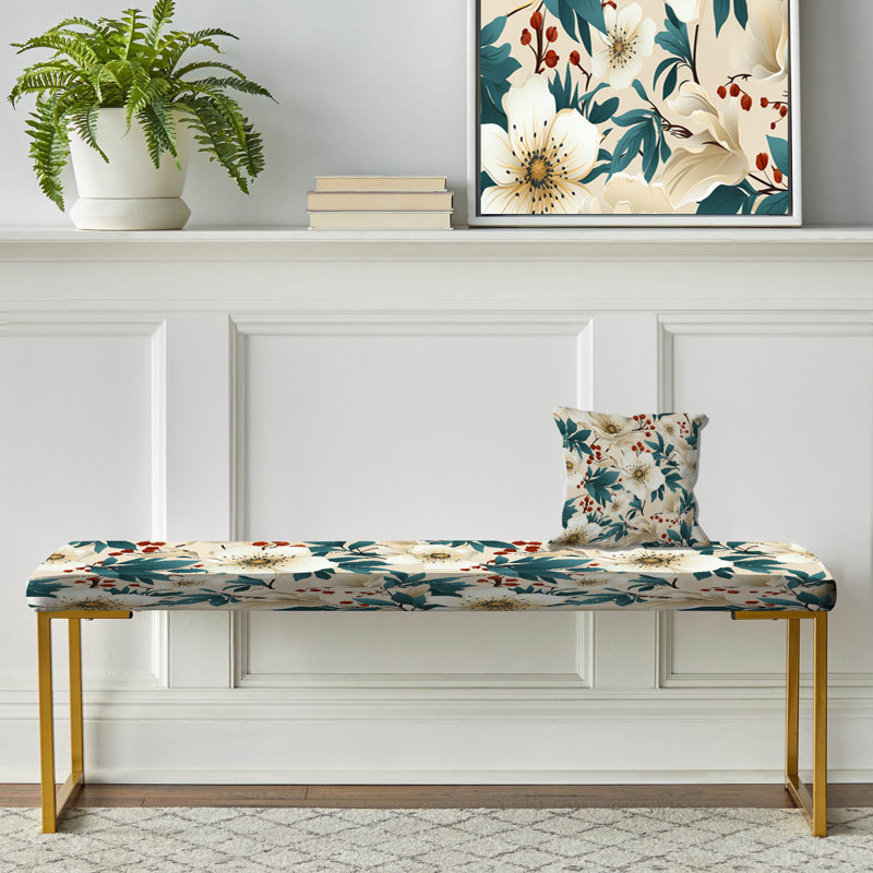 Upholstered Bench, Coastal Tranquil Florals Collage Unveiled III