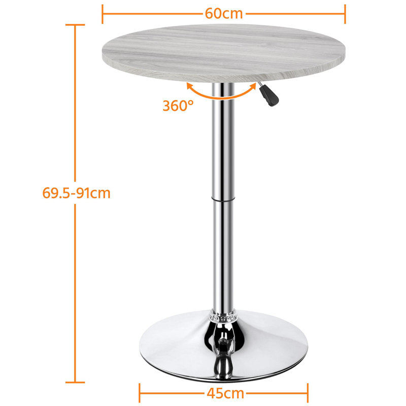 Balwinder Round Outdoor Bar Table - 60 cm W 60 cm D, Grey, Steel