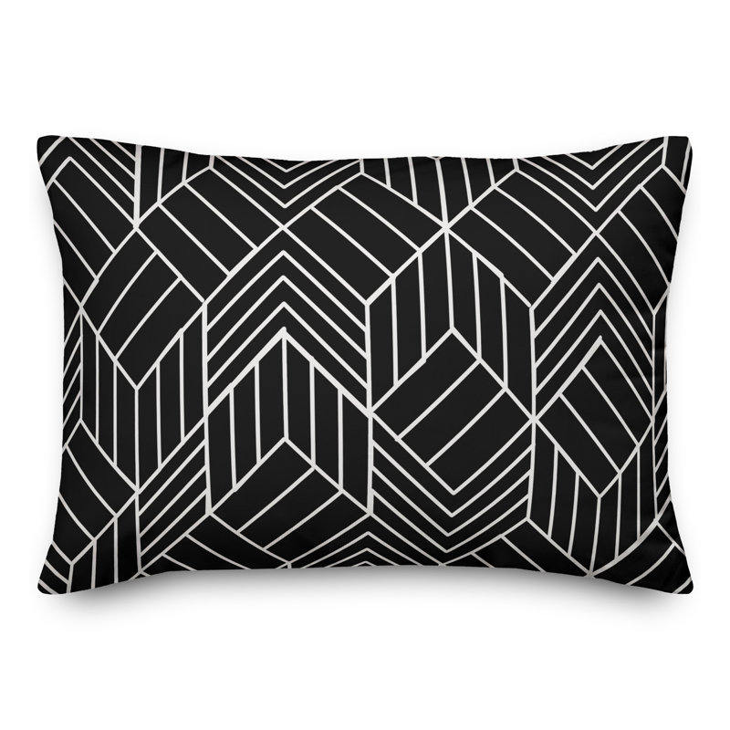 Geometric Outdoor Reversible Throw Pillow, Black, 14" H x 20" W