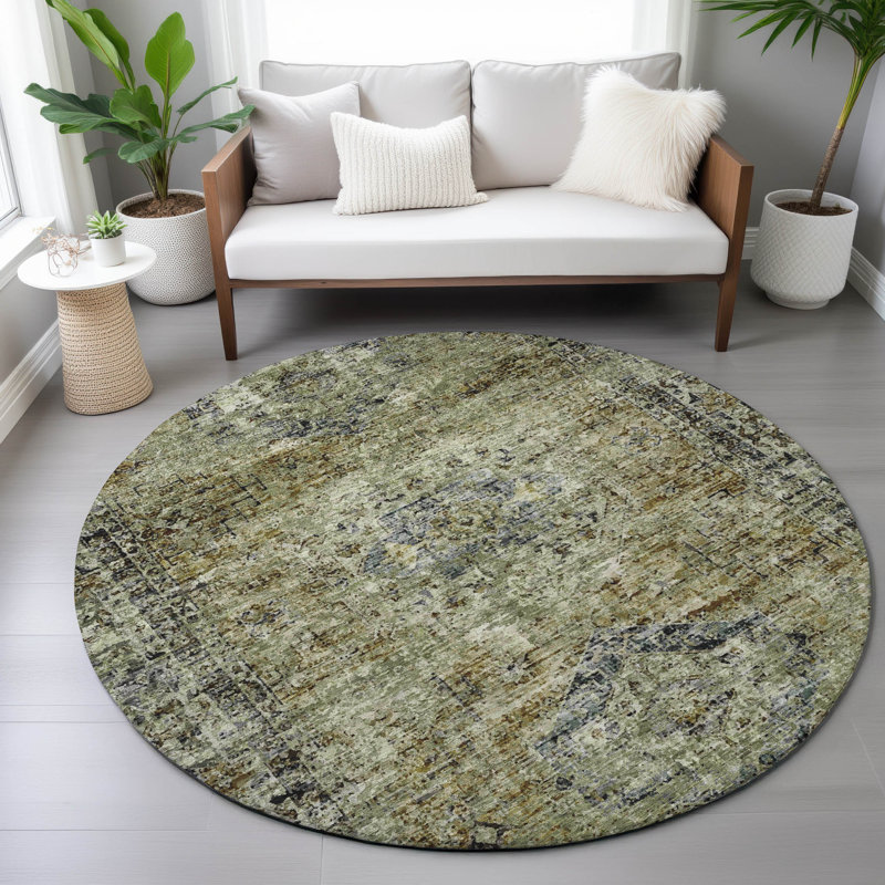 Machine Washable Indoor/Outdoor Labon ACN2170 Global Rug, Round 8'