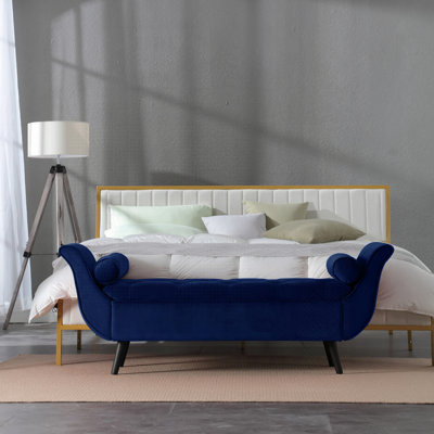 Vintage Tufted 65-Inch Long Bench, Velvet Upholstered Storage Ottoman With Classic Retro Design, Mid-Century Modern Footstool For Living Room, Bedroom Entryway