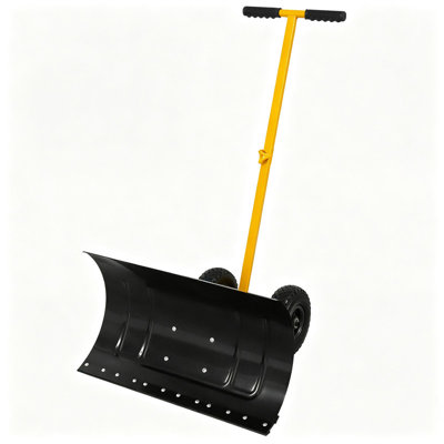 Pelle à neige robuste à roulettes, lame en acier de 74 cm, angle réglable à 5 positions et poignée réglable en hauteur