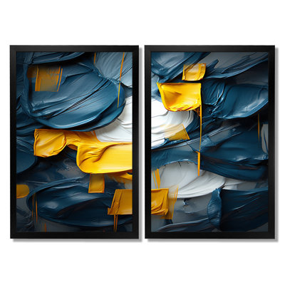 «Spring Bliss Abstract Turquoise and Yellow», art abstrait sur toile, art mural abstrait bleu 2 pièces
