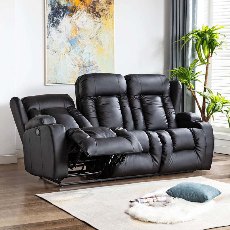 Deneishia 3 Seater Linen Reclining Sofa, Black
