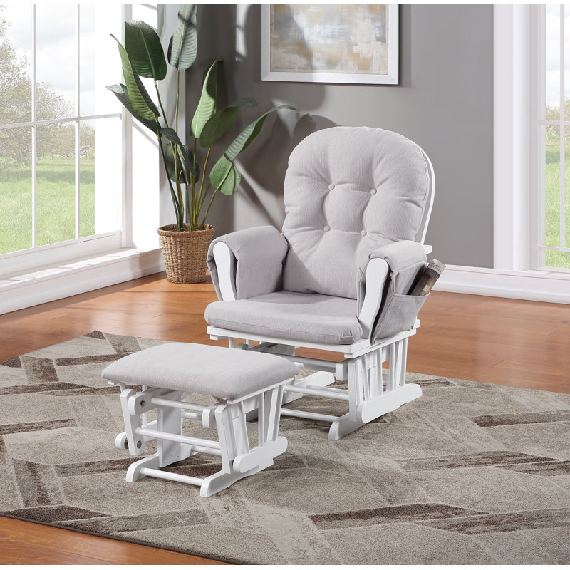 Fauteuil oscillant avec repose-pieds Mason, Blanc, Gris tissé