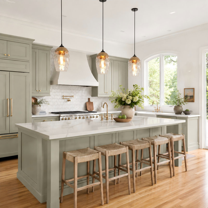 Hanshelmut 1-Light Single Shaded Kitchen Island Pendant(1-Set), Brass