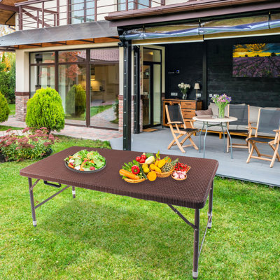 Portable 4Ft Folding Table For Outdoor & Indoor, Brown With Fixed Grip, Smooth And Waterproof Surface Robust Build Indoor Outdoor, Foldable Brown, Convenient Sanitizing