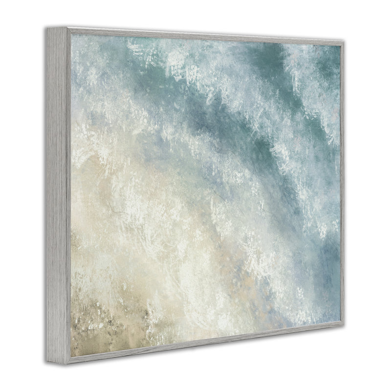  Aerial Shore Foamy Waves Grey Framed Giclee Art by J:L Design, 11" H x 14" W, Estampe numérique Farmhouse