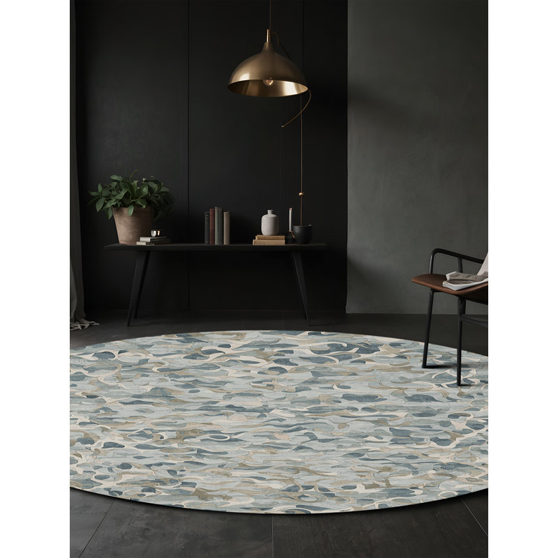 Tapis gris lavable à la machine, Rond 7 pi