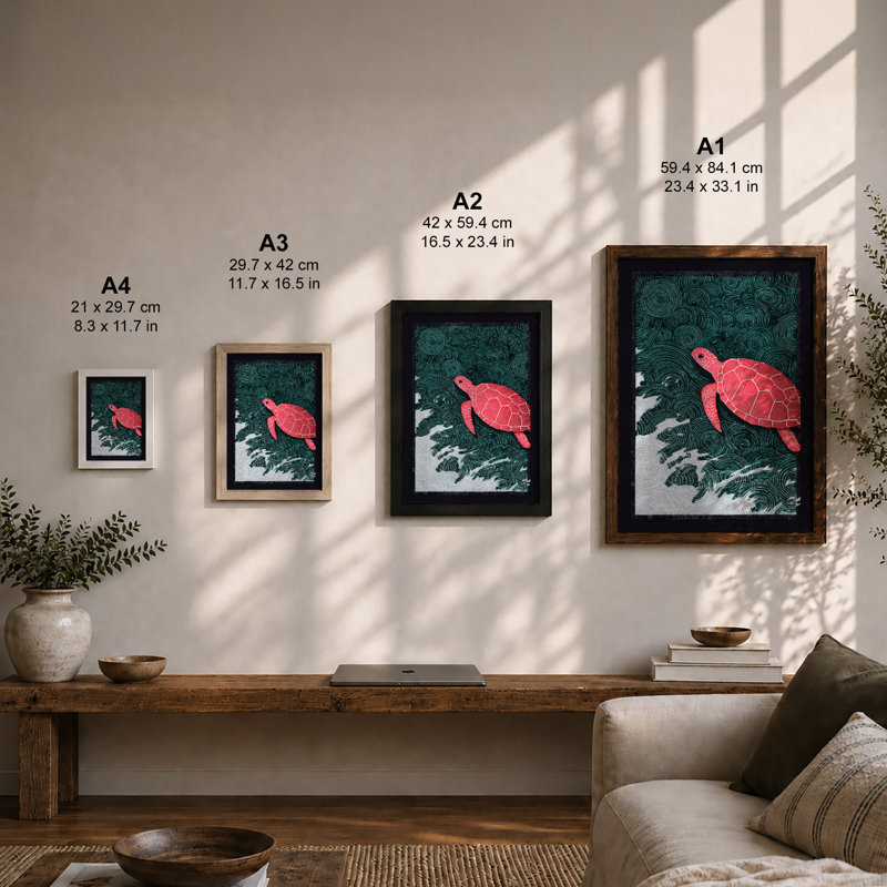 Drifting Turtle Coastal 1 Piece Single Picture Frame Wall Art, A4 - 29.7 x 21.0 cm, Black