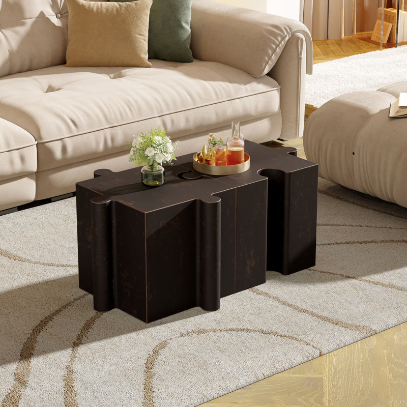 Keagan 2-Piece Artistic Modular MGO Side Tables Set With Interlocking Design, Antique Copper