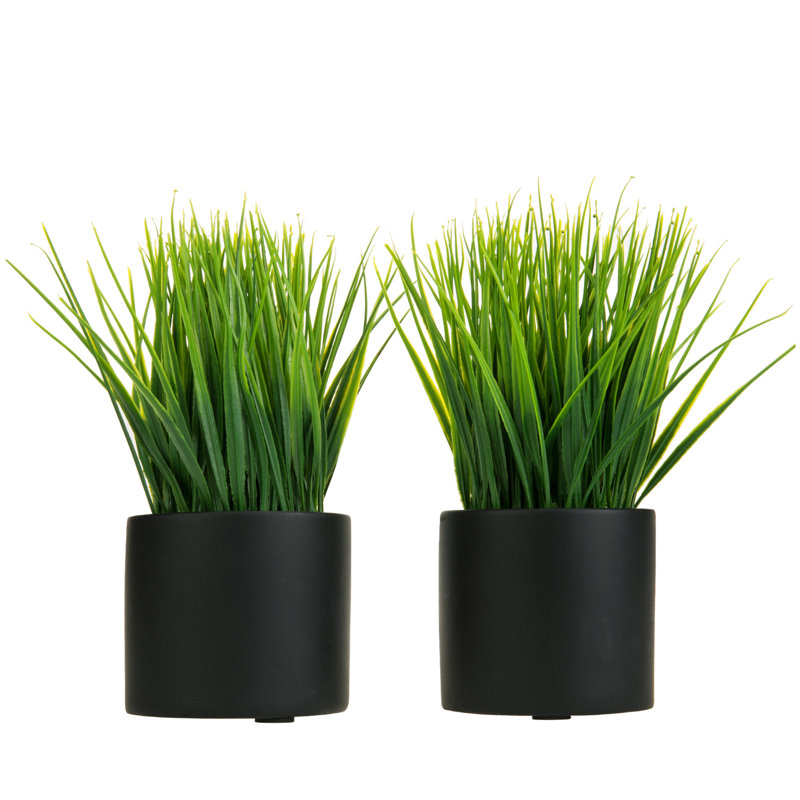 7.87'' Faux Grass in Cement Pot, Black