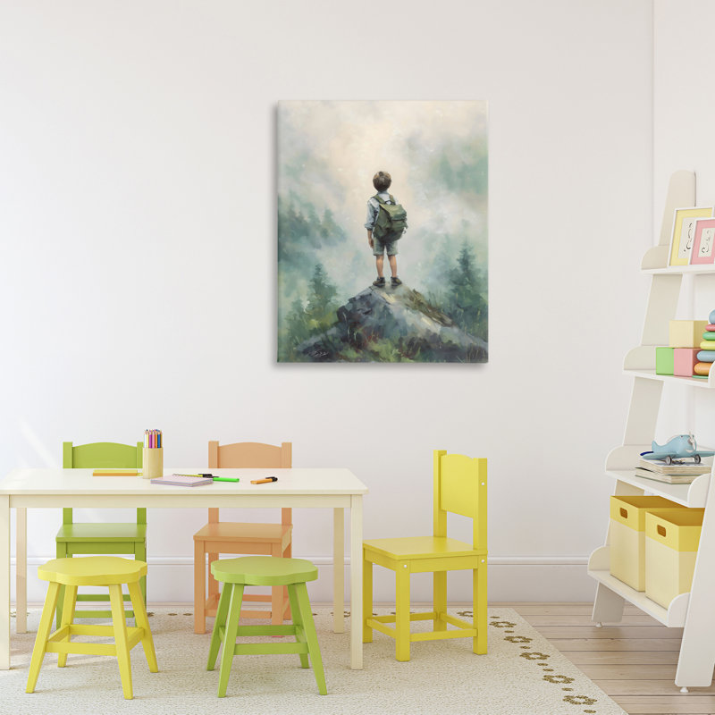 Garçon aventurier sur toile de montagne, design par Arlington Prints, H 30 po x l 24 po