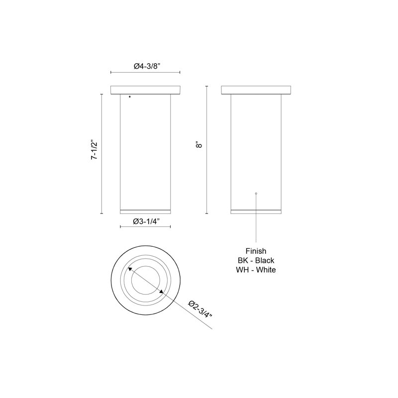 Support pour plafond à DEL 36 po blanc optique Lorna 8 po (3 po de diamètre), Blanc, H 8 po x l 4,38 po x P 4,38 po, 14 W