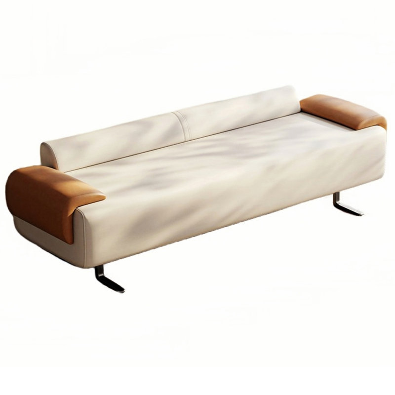 Banc rembourré en cuir de microfibre crème, Orange / blanc cassé
