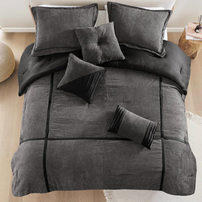 Ensemble de housse de couette en velours côtelé gris - moelleux et luxueux