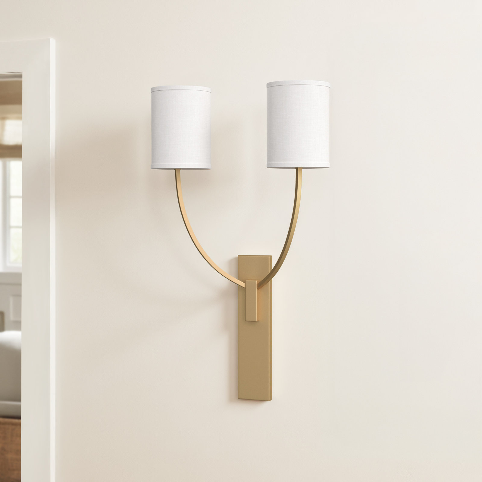 2-Light Hardwired Armed Sconce, Aged Brass