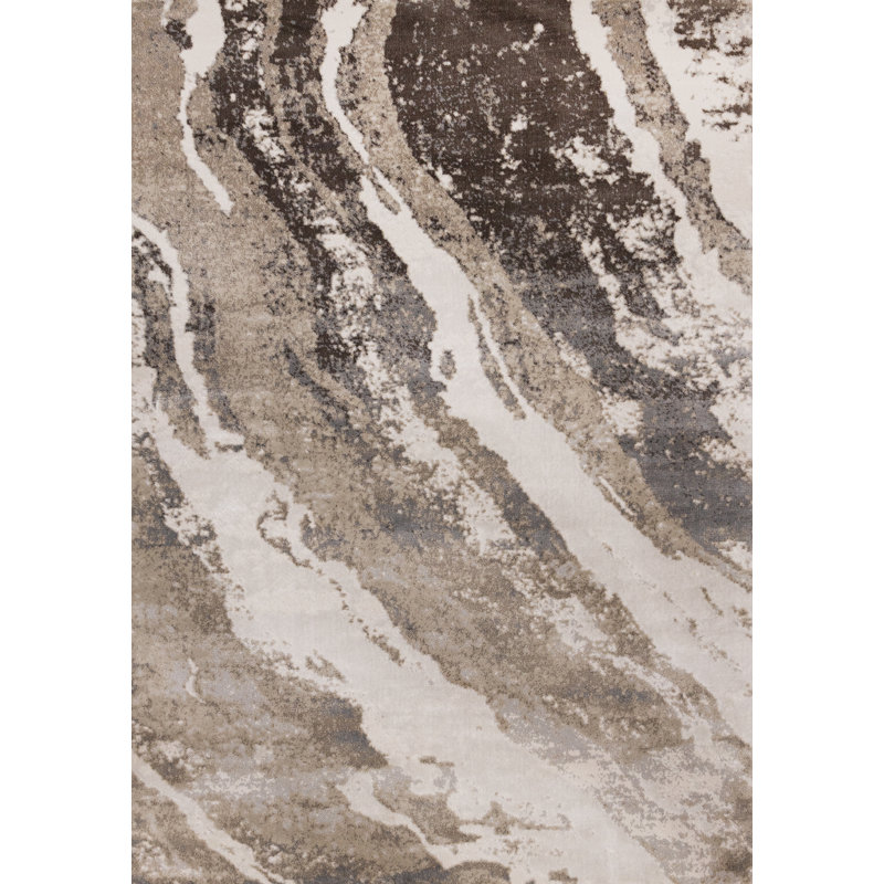 Trinesha Taupe Beige Cream Modern Abstract Rug, Rectangle 5'3" x 7'7"