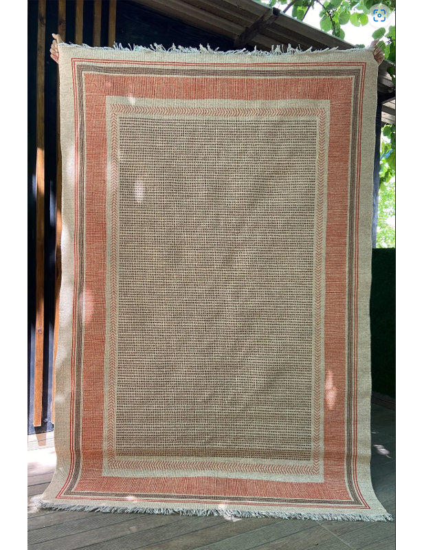 Bahama rayé moderne brique beige kilim scandinave, Rectangle 4 pi 11,06 po x 9 pi 10,11 po