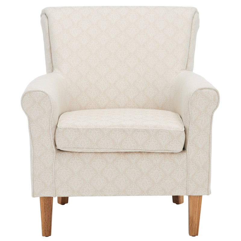 Alanieta Upholstered Armchair, Beige Linen Blend Damask