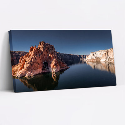 Red Rock Formation And Blue Water Reflection In Canyon Canvas Wall Art