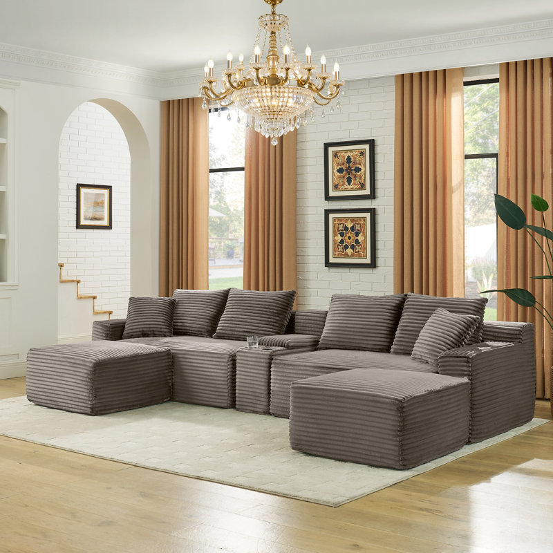 Canapés modulaires confortables, canapé en forme de U en velours côtelé, idéal pour une maison de détente