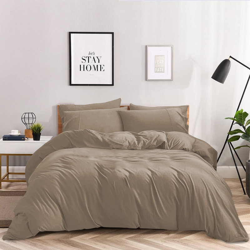 Anicia Super Soft 250 TC Microfibre Reversible Plain Duvet Cover Set, Kingsize Duvet Cover + 2 Pillowcases, Beige