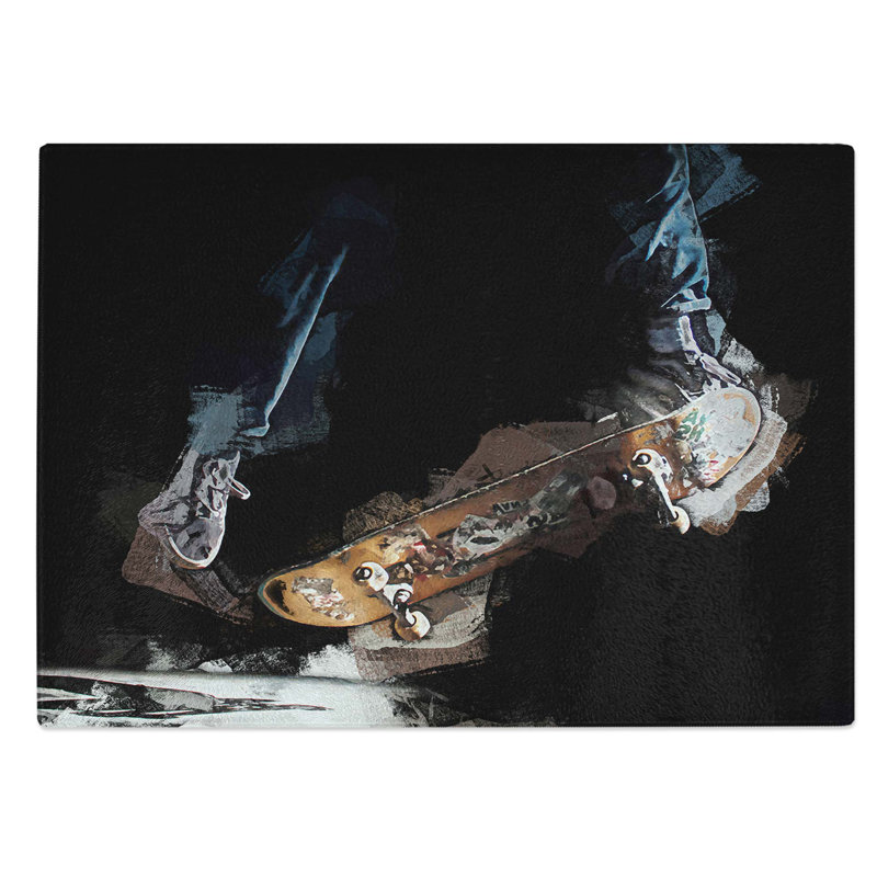 Tempered Glass Skateboarding Chopping Board, 28.5 cm W x 20 cm L