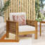  Fauteuil club d'extérieur en bois d'acacia avec coussins, structure en teck et coussins beiges résistants aux intempéries, idéal pour la terrasse, le porche, la cour ou le jardin, finition en bois de teck naturel-841321424