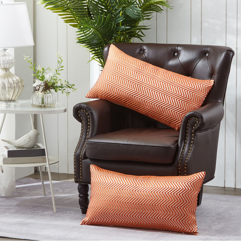 Chevron Rectangular Lumbar Pillow Cover, Burnt Orange