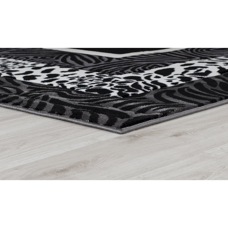 Tapis noir / gris Gerania Southwestern, Tapis de couloir 2 pi 8 po x 11 pi 10 po